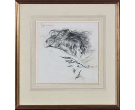 **** E*** - portrait of a sleeping child, indistinctly signed, pencil, 21.5 x 21.5cms; 8 1/2 x 8 1/2in.