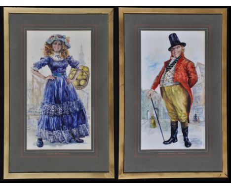 Peter Morgan - "Cushy Butterfield" and "Captain Benjamin Starkey", signed with monogram, watercolour, 32.5 x 17.8cms; 12 3/4 