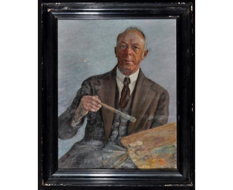 M*** Hubbuk - a portrait of the Artist with brushes and palette in hand, signed and dated 1930; indistinctly inscribed verso,