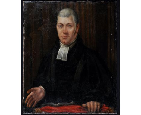 19th Century British School - a half-length portrait of a clergyman delivering a sermon in church, oil on canvas, 77 x 64cms;