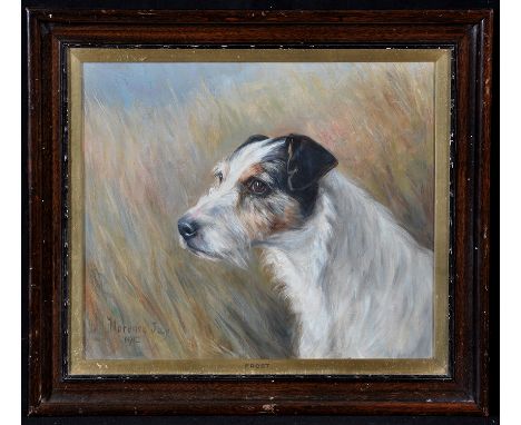 Florence Jay - "Frost" - a portrait of a dog, signed and dated 1912, oil on canvas, 29 x 35cms; 11 1/2 x 13 3/4in.
