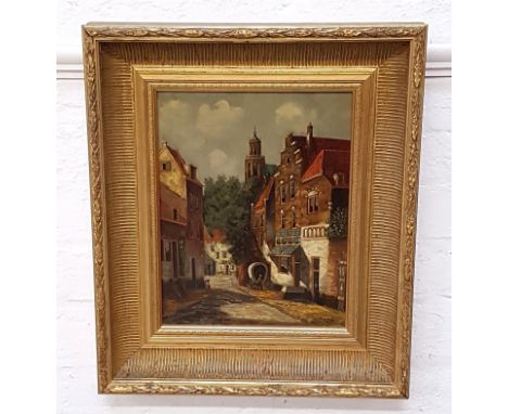 W. MAASOld Amsterdam, oil on panel, signed and label to verso, 34cm x 26.5cm 