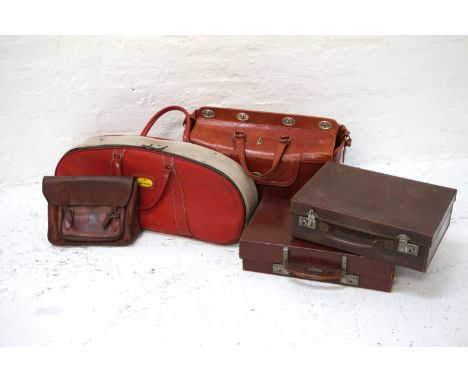SELECTION OF FIVE BAGScomprising: Dunlop racket travel bag, faux leather holdall, two leather travel cases and a cross body b