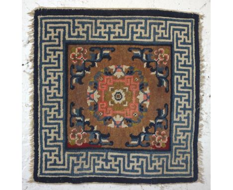 CHINESE DESIGN RUG PANELthe geometric border encasing a floral panel, 61cm x 57cm 