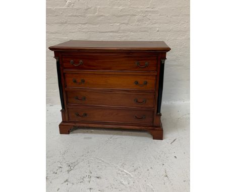 TEAK CHESTwith a moulded top above four long drawers flanked by columns, standing on bracket feet, 100cm wide 