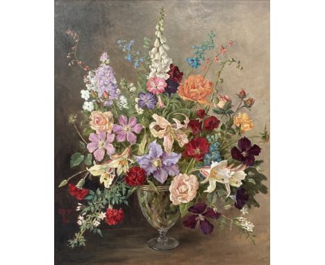 C. DOW (XX), Still Life of Summer Flowers in a glass vase,   Oil on board, signed LR: Dow C / 65, Aitken Dott gallery label v