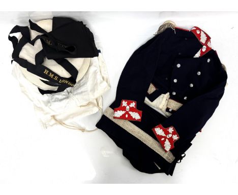 MILITARIA: A child's naval uniform with a HMS VERNON and HMS LONDON cap tallies, and a child's costume dress uniform in early