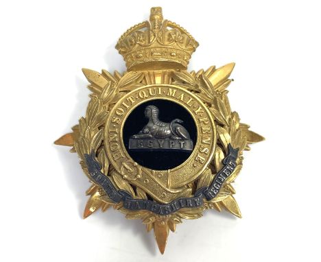 MILITARIA: A South Lancashire Regiment Officers Helmet Plate, circa 1900,   gilt metal, with white metal stamped sphinx to ce