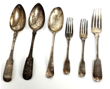 A small group of assorted silver flatware, various dates and makers,   including two fiddle pattern table spoons, etc., 170g 