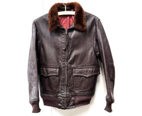 MILITARIA: A WWII United States Navy leather aviator jacket, label inscribed, "Jackets - Intermediate BuAero - U.S. Navy Spec