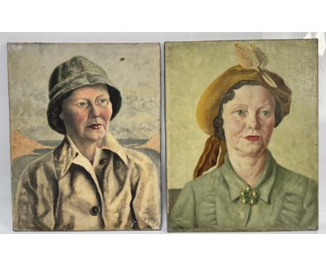 JOAN ROBINSON, a collection of three portraits, all oil, to include; lady, likely artist's mother, in yellow hat, dated 1950,