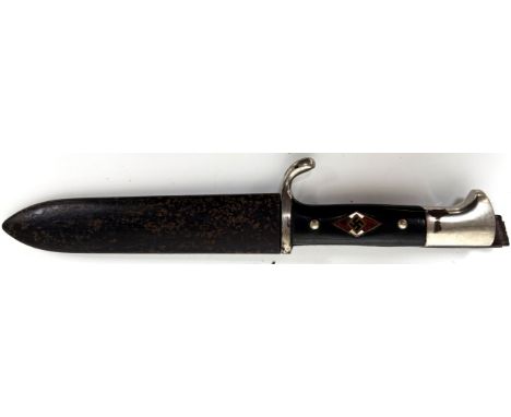 MILITARIA: A Third Reich Hitler Youth Boys Dagger by Herm Konejung A.G Solingen,  with two piece black chequered grips with e