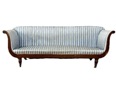 A Regency style sofa in striped upholstery, 70 x 210 x 54 cm.