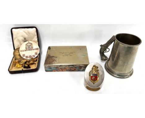 MILITARIA: A collection of military items, to include; cigarette from Sandhurst, paperweight to Lieutenant - Colonel L P G Do