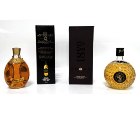 WHISKY: to include, a Clubhouse St. Andrew's golf ball style bottle, Chivas Regal 18 year, The Antiquary 12 year and Dimple, 