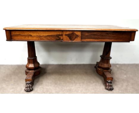 An attractive William IV rosewood Library Console table, circa 1830,  with a rounded rectangular top, over two frieze drawers