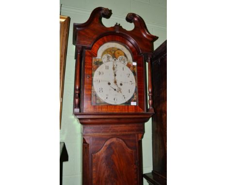 A 19th century inlaid mahogany longcase clock, the painted arch dial with moonphase signed Jno Craig, Maryport