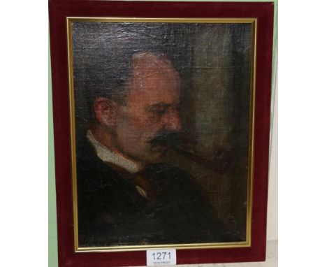British School (early 20th century) Portrait of a gentleman, head and shoulders, in profile, wearing a shirt and tie with jac