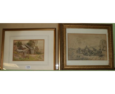 Cuthbert Rigby (1850-1935) Farm Buildings Kentmere, Westmoreland, pencil and watercolour, signed lower right; and English Sch