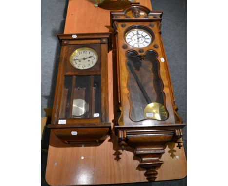 A walnut veneered Vienna type wall clock and an Art Deco striking wall clock (2)