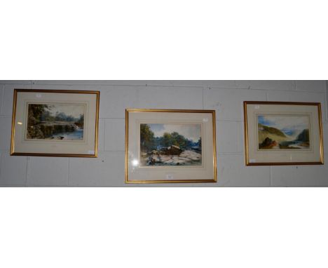 Jessie M Joy (late 19th century), 'The Meeting of the Greta and the Tees', initialled, watercolour with scratching out togeth