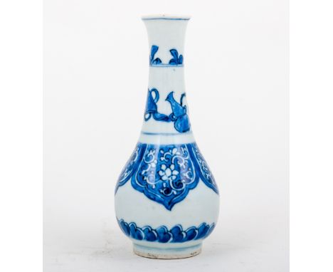 Chinese porcelain blue and white vase, Ming style, of pear shaped form, banded decoration with lappets, 18cm.