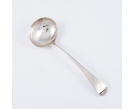 George IV Old English pattern silver sauce ladle, William Chawner, London 1808, engraved crest, 18cm.