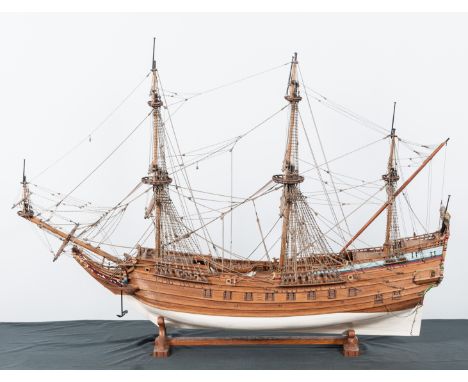 A fine hand-built wooden scale model ship, Prins Willem Ano 1651, three masted ship, height 112cm.The Prins Willem was a 17th