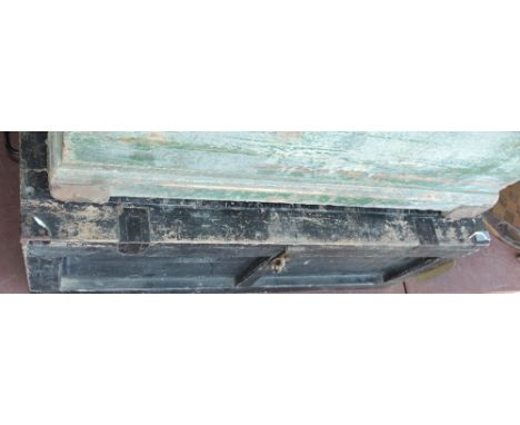 An early 20th century zinc lined traveller's trunk, in distressed black paint with painted ownership plaque of G.S. Hopkins, 
