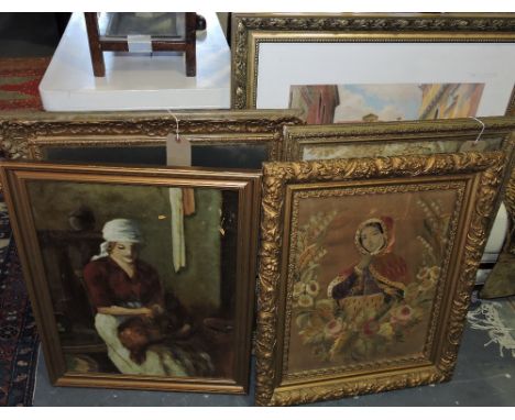 SJ Loft, Young Woman Eviscerating a Hen, oil on canvas, signed lower right, 57cm x 45cm; together with Portrait of a Monk, Po