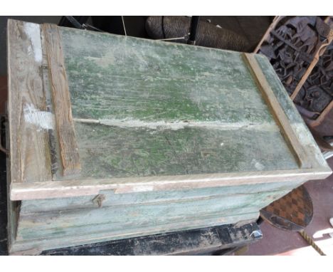 A 19th century distressed green painted workman's tool chest, with lift-out compartment, W. 77cm.