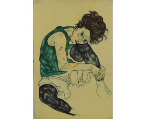 After Egon Schiele, Portrait of Edith Hamms, oil on canvas board, 27cm x 41cm.