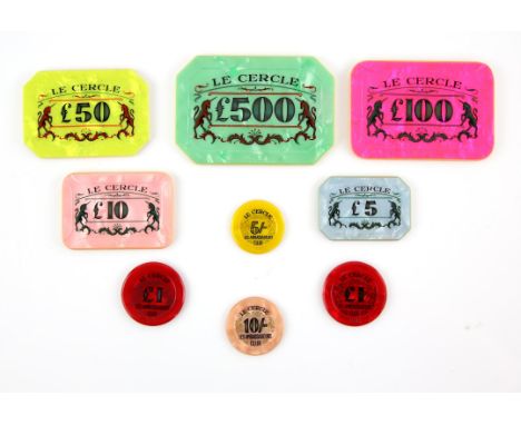 James Bond Dr. No (1962) Nine Le Cercle gaming plaques / chips from Terence Young's Dr. No, the first entry in the James Bond