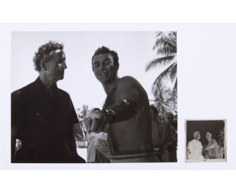 James Bond Dr. No (1962) Original 2.25 x 2.25 inch black and white negative showing Ian Fleming and Sean Connery relaxing on 