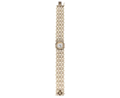 CARTIER, montre-bracelet avec bracelet en or jaune .750, années 1950 (mvt Jaeger LeCoultre) boîte num. 166684. Bracelet L. 17