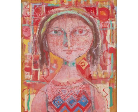 Omar el NAGDI (1931-2019) "Portrait de femme", huile sur toile, shg en rouge. 53x45.5cm