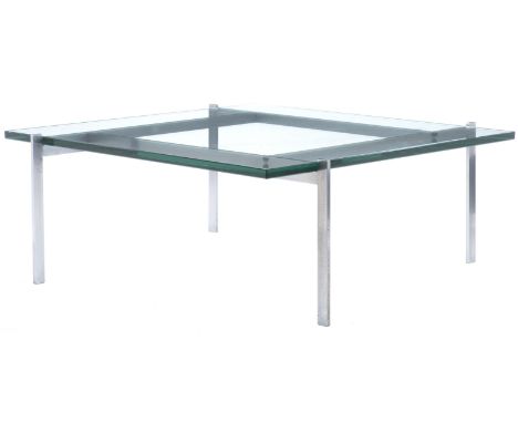 Poul Kjaerholm (1929-1980), modèle PK61, table basse en métal chromé avec plateau de verre carré vers 1956. H. 32.5x85x85cmRé