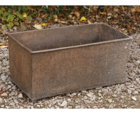A SMALL RECTANGULAR CAST IRON TROUGH 62cm x 32cm x 27cm