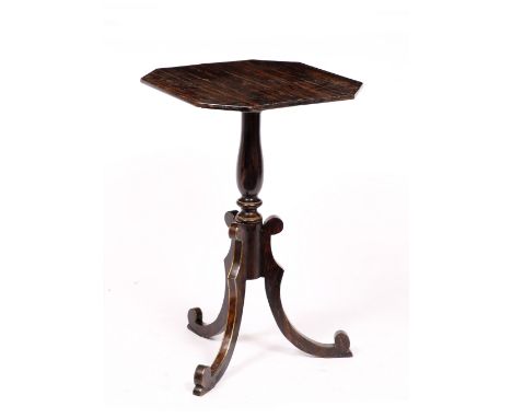 A REGENCY FAUX ROSEWOOD PAINTED WINE TABLE the top with canted corners, the table with gilt line decoration overall, the base