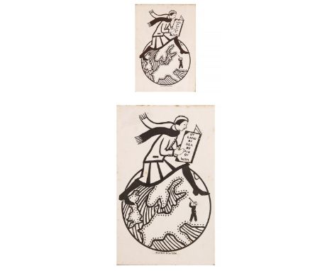 ROTHA DALTON, PEN AND INK SKETCHES each with a miniature print after the same, the smallest measures 15cm x 10cm (2)