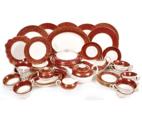 A WEDGWOOD FLORENTINE BONE CHINA SIX SETTING DINNER AND TEA SERVICE to include a tureen and platters, 51 pieces in all. patte