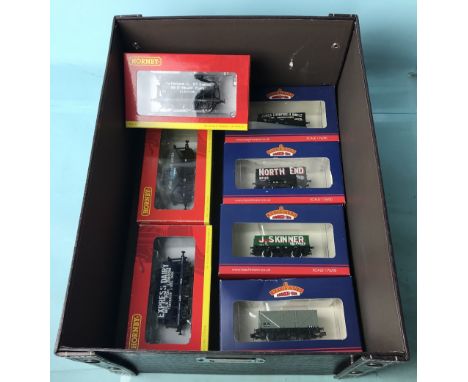 Seven assorted Hornby and Bachmann plank and tanker wagons boxed