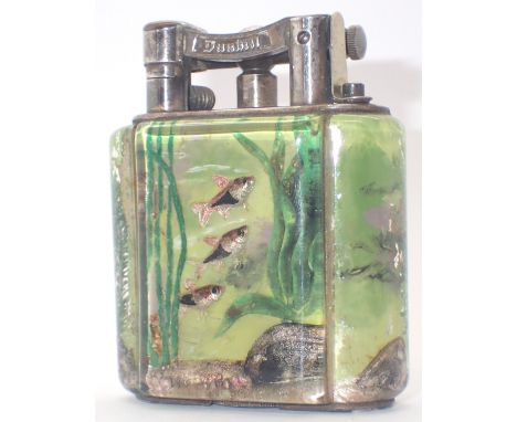 Dunhill aquarium table lighter perspex panels reverse painted with tropical fish and waterweed patent no 143752