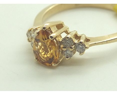 14ct gold pear cut yellow topaz and diamond ring size N