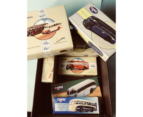Eight boxed Corgi Classic diecast model buses