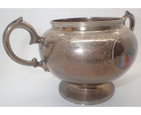 Hallmarked silver twin handled sugar basin assay London 1865 maker Charles Bishop 336g