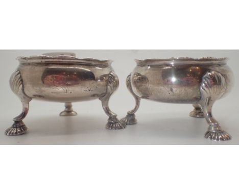 Pair of Georgian silver open salts assay London 1762 maker D &amp; R Hennell 136g