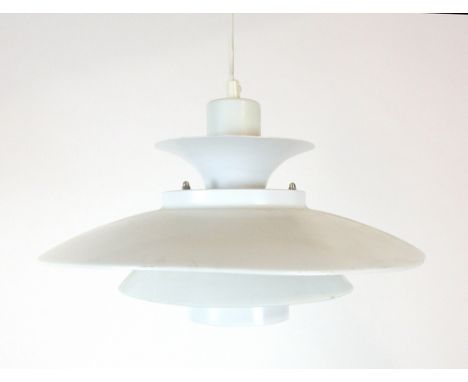 A 1970's white enamelled four-tier ceiling light in the manner of Louis Poulsen CONDITION REPORT: Working order unknown.