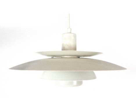 A 1970's white enamelled four-tier ceiling light in the manner of Louis Poulsen CONDITION REPORT: Wear and discolouration. Wo
