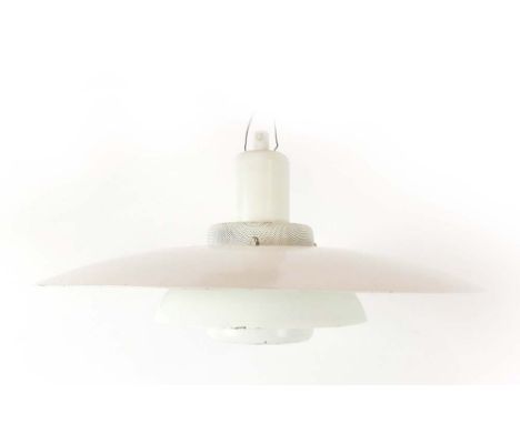 A Danish 1970's white enamelled three-tier ceiling light by Lyskaer CONDITION REPORT: Heavy wear, no wiring.